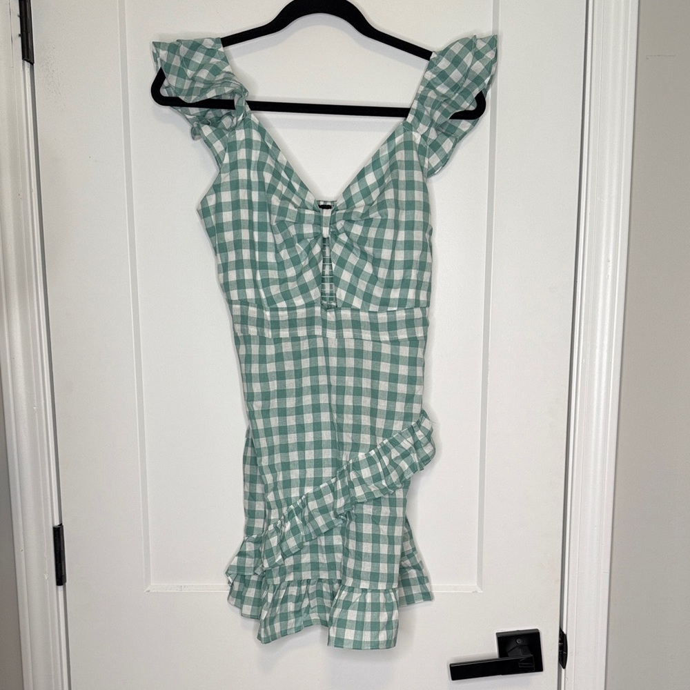 Milk & Honey Seafoam Gingham Ruffle‎ Dress - Large